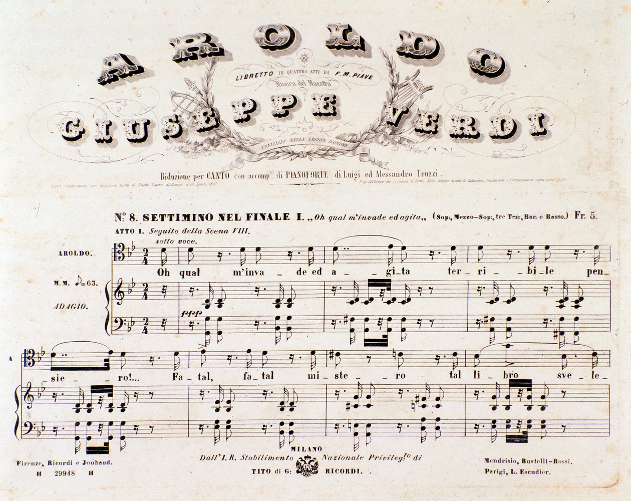 Giuseppe Verdi Aroldo-operájának partitúrájának oldala alkotó: Anonymous Anonymous
