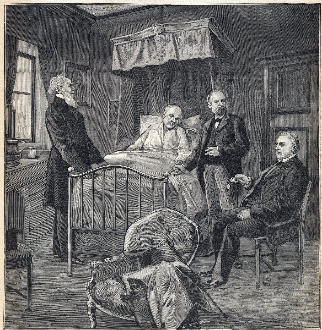 Panamai botrány (panamai ügy): Cornelius Herz (1845-1898) francia-amerikai orvos és üzletember kamarája Bournemouthban: Dr. Jean Martin Charcot (1825-1893), klinikai orvos és neurológus, valamint Paul Brouardel (1837-) látogatása 1906) - Bevésett alkotó: Anonymous Anonymous