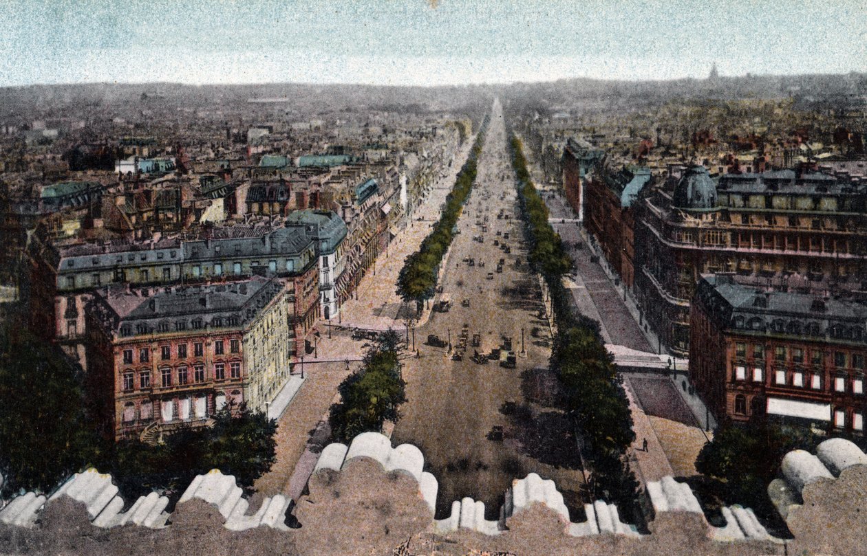 Párizs: az Avenue des Champs Elysees (Champs-Elysees) kilátása a Diadalívről, Place de l