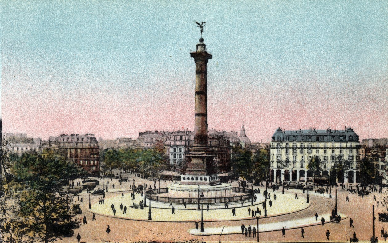 Párizs: kilátás a Place de la Bastille Július oszlopára. Fénykép 1920-ból Párizs városának „”művészeti albumában”. Magángyűjtemény. alkotó: Anonymous Anonymous