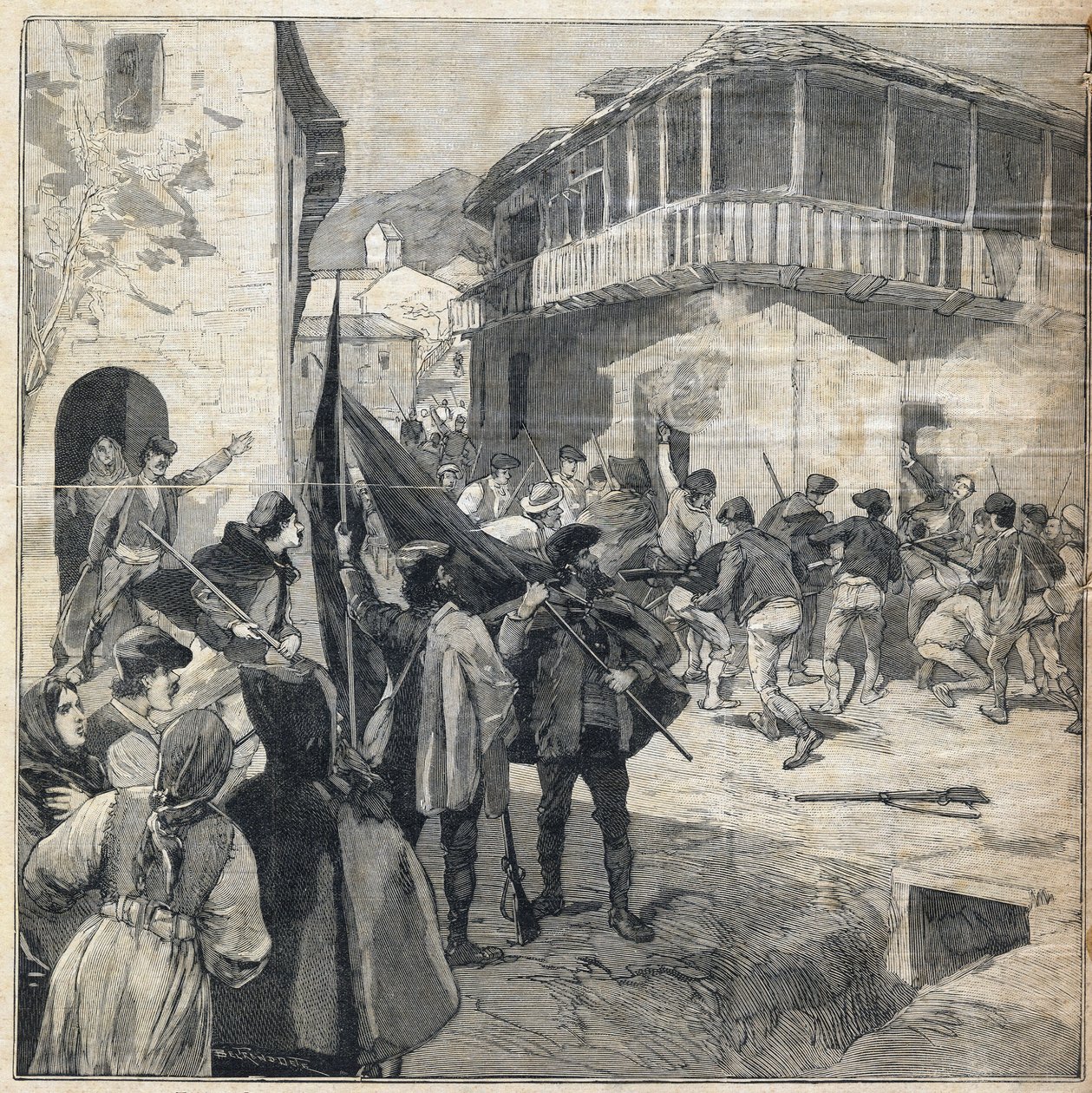 Parasztlázadás Szicíliában. Metszet a „” Le Petit Parisien”-ben, 1893.12.31. alkotó: Anonymous Anonymous