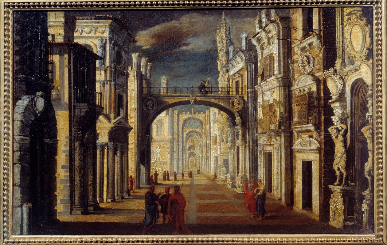 Perspektivikus enteriőr Francois de Nome (Monsu Desiderio) festménye (1593-1644) 17. század V. 0,51x0,81 m Orleans, Musee des Beaux Arts alkotó: Anonymous Anonymous