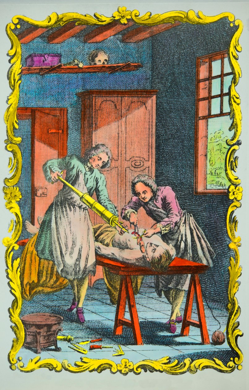 Vérmozgást tanulmányozó orvos: Albrecht von Haller (1708-1777) „A vér mozgásáról és a vérzés hatásairól szóló emlékiratának előlapja” 1756, Magángyűjtemény alkotó: Anonymous Anonymous