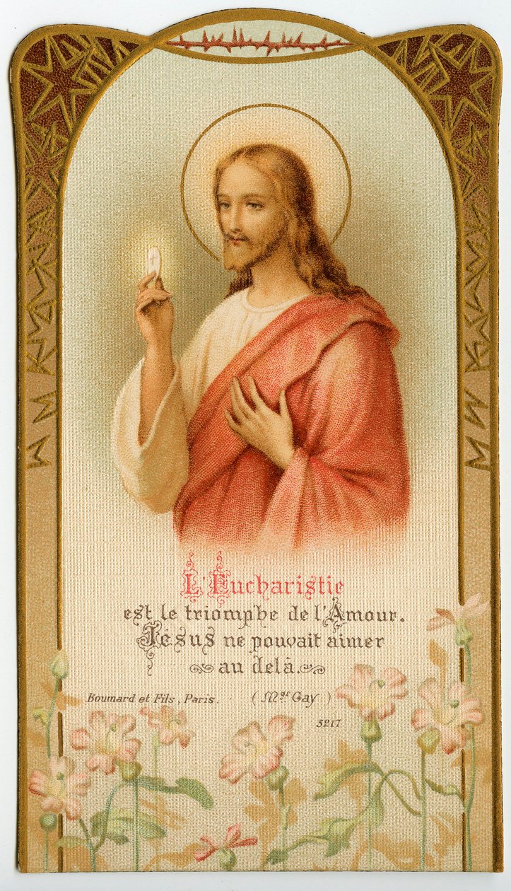 Jámbor kép: Jézus tartja a szentségi kenyeret (kromolitográfia). alkotó: Anonymous Anonymous