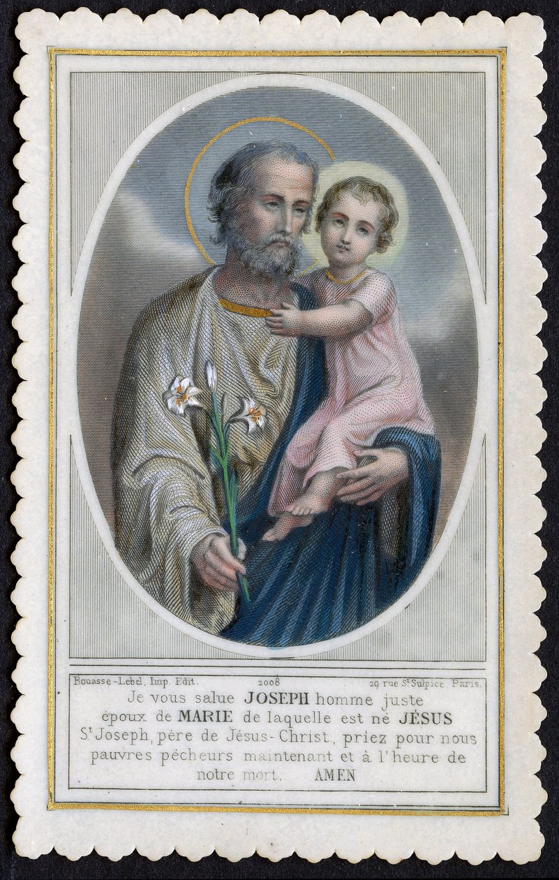 Jámbor kép: Jézus gyermekként József karjában (metszet) alkotó: Anonymous Anonymous