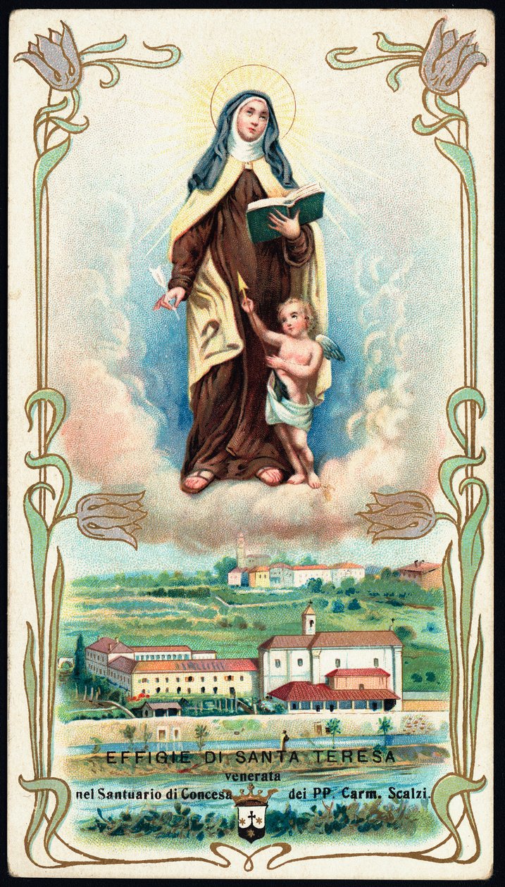 Jámbor kép: „” Jézus Szent Teréz vagy Avila (1515-1582), spanyol misztikus és karmelita ábrázolása”” Kromolitográfia. Magángyűjtemény alkotó: Anonymous Anonymous