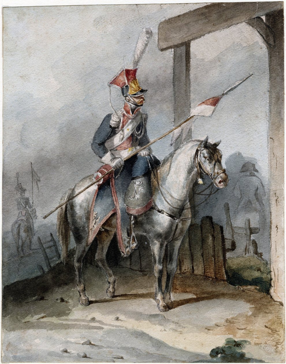 A Francia Császári Gárda lengyel chevaulegerje - Anonymous - kb 1808 - Akvarell papíron - 20,6x16,2 - Magángyűjtemény alkotó: Anonymous Anonymous