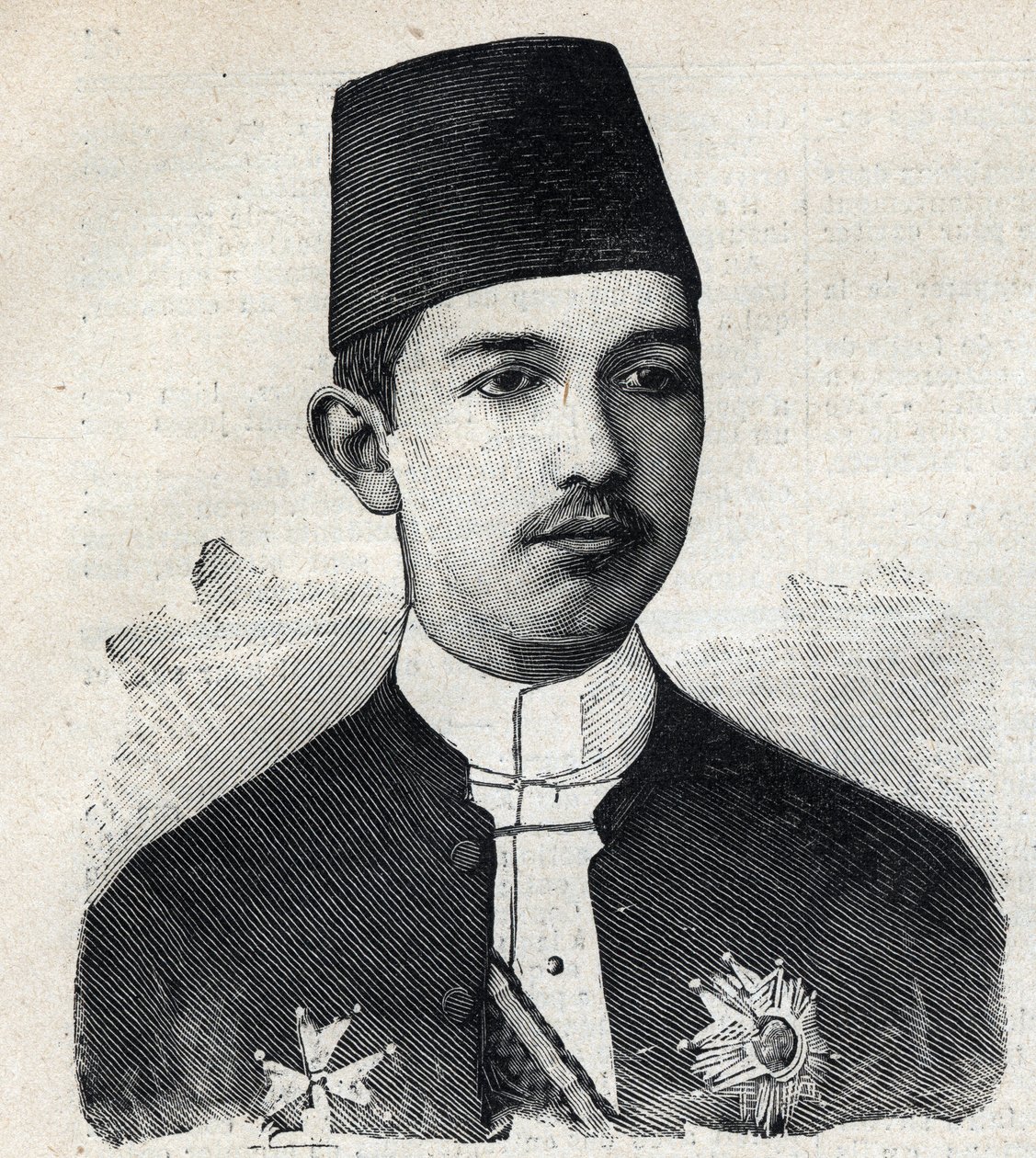 II. Abbász pasa (1874-1944), Egyiptom alkirályának portréja. Metszet a „Le Peute Parisien”-ben alkotó: Anonymous Anonymous