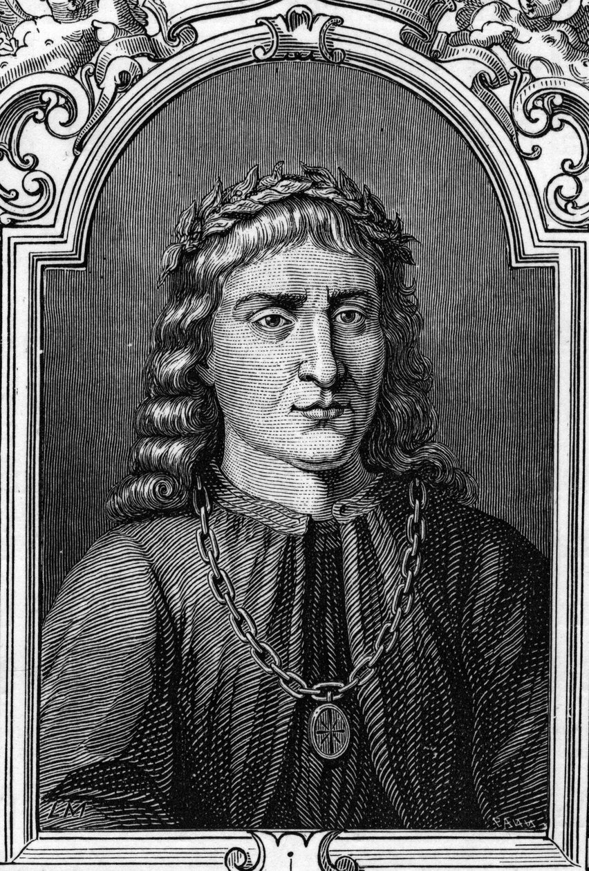 Andrea Mantegna (1431-1506) olasz festő portréja. Armandaud 1859-es metszete Európa - Olaszország galériáiban. Magángyűjtemény. alkotó: Anonymous Anonymous