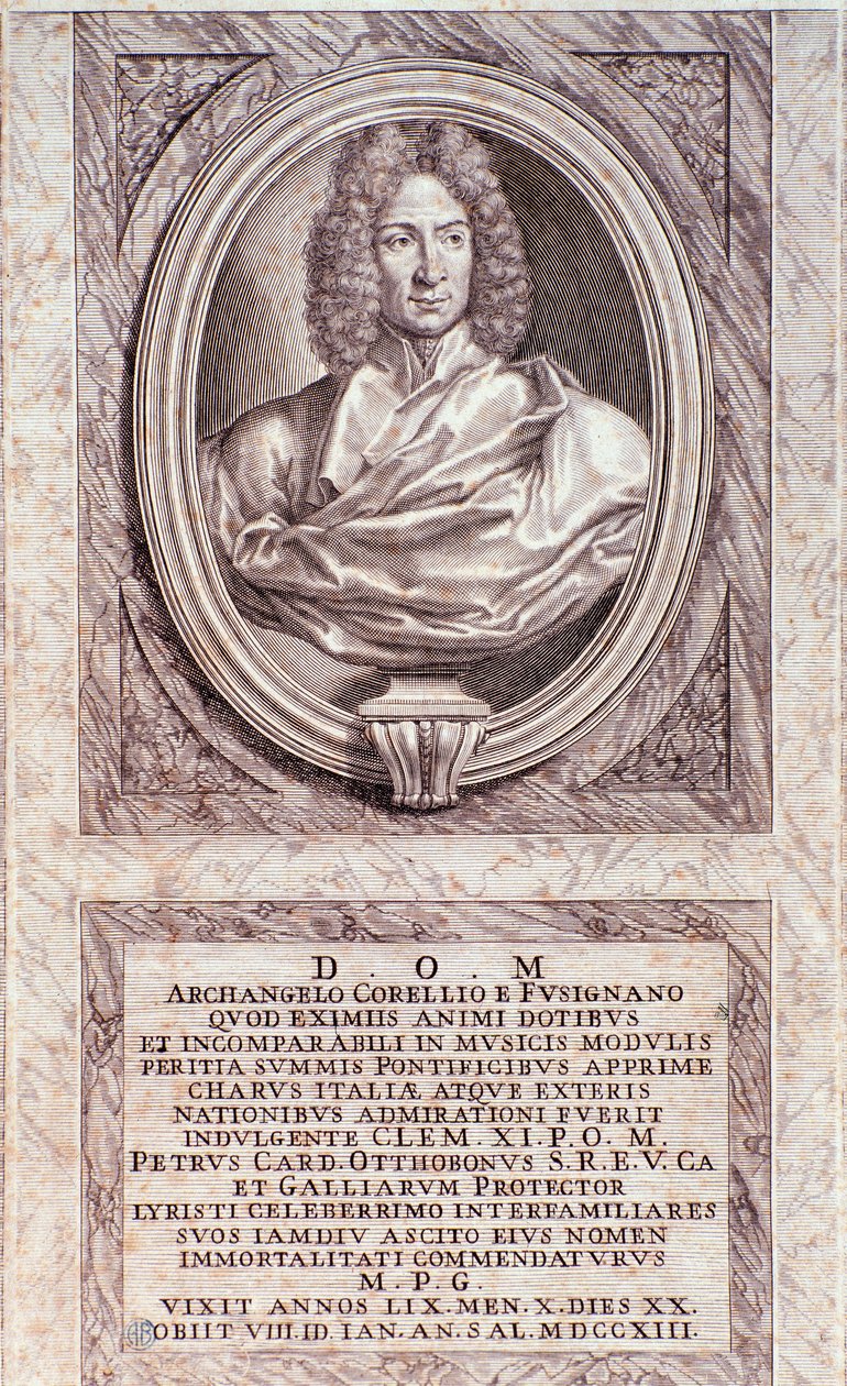 Arcangelo Corelli (1653-1713) olasz zeneszerző és hegedűművész portréja, metszet. 18. századi milánói magángyűjtemény alkotó: Anonymous Anonymous