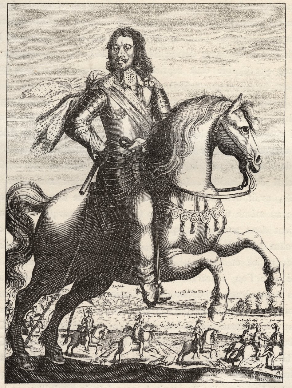 Weimar szász Bernard (1604-1639) portréja Werth János elfogásának Bernard herceg és Rohan herceg általi ábrázolásával. 17. századi metszet. Magángyűjtemény. alkotó: Anonymous Anonymous