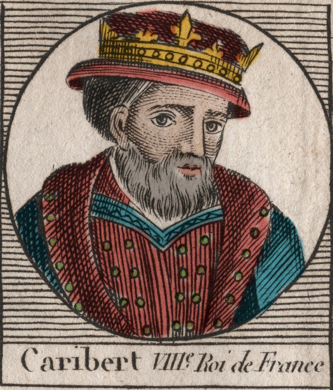 Caribert, a frankok királyának (561-567) portréja – Caribert vagy Charibert († 567) frankok királya – metszet az „Instruction sur l
