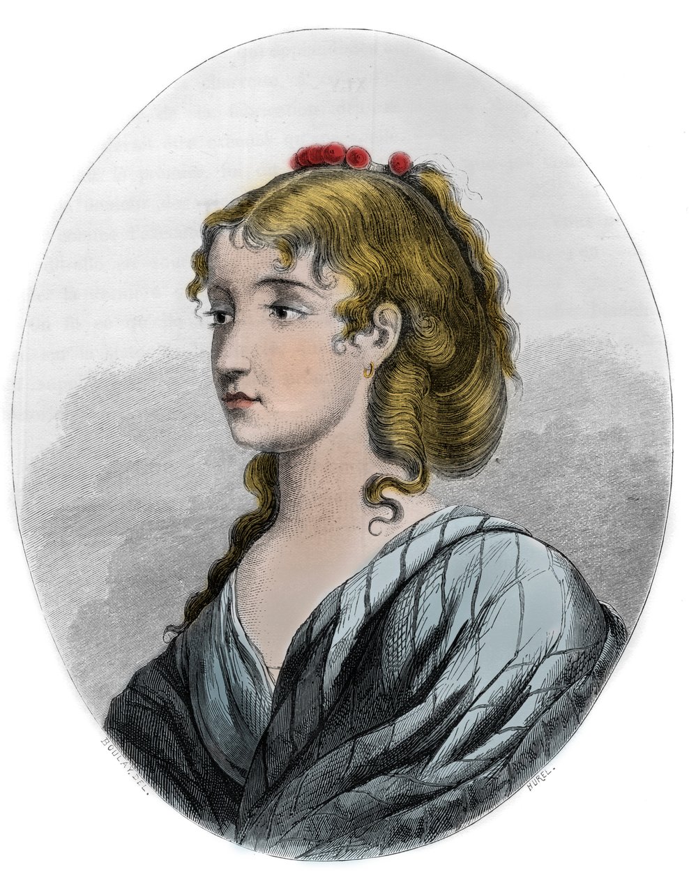 Cecile Aimee Renault (1774-1794), francia forradalmár portréja - Metszet 1863-ból a „Le Livre Rouge – Histoire De L
