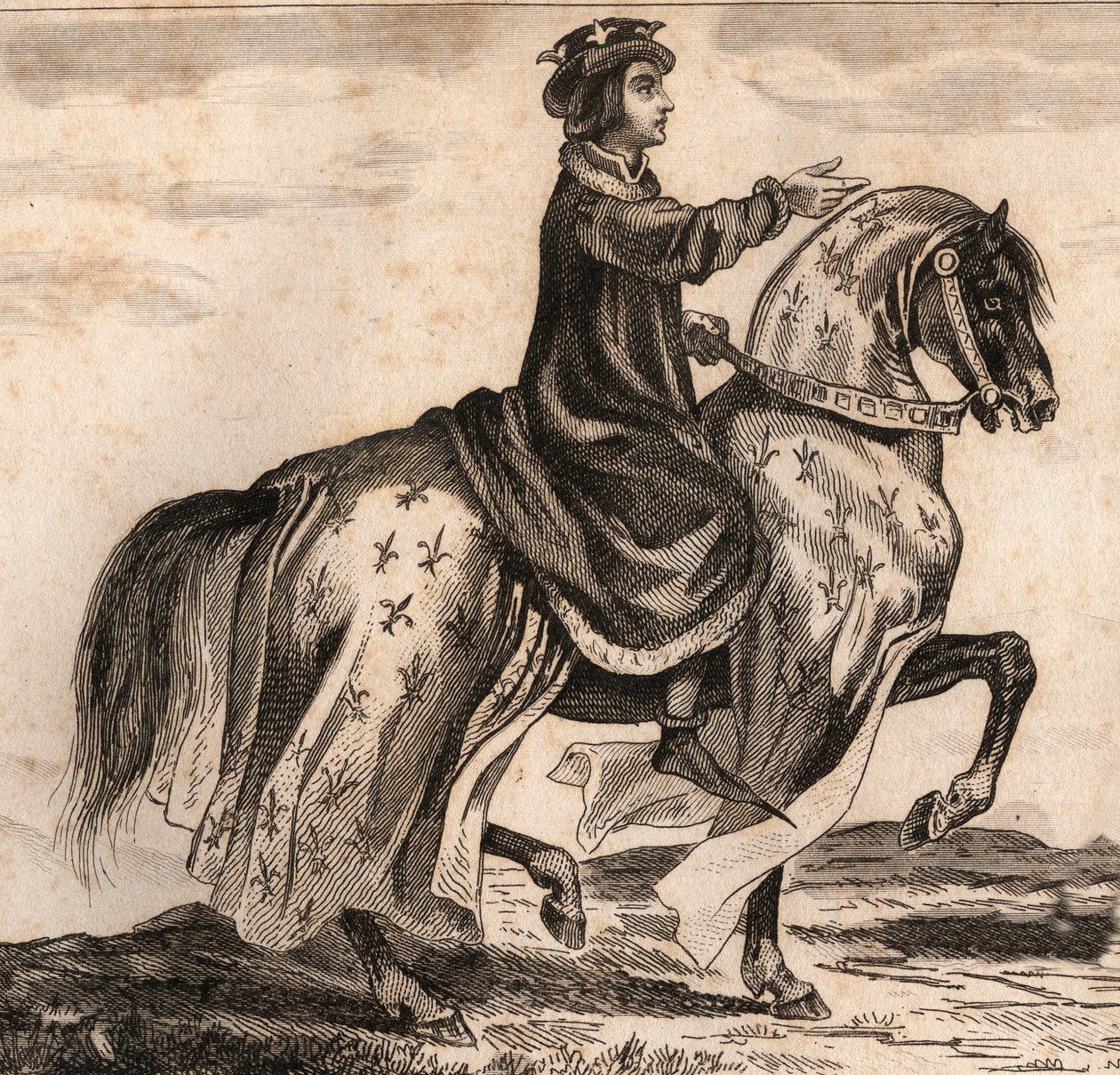 IV. Bél Károly (1294-1328), francia király portréja. Metszet 1859-ből a „” Le Monde-ban. Minden nép története a legtávolabbi időktől napjainkig”. M. E. de Lostalot-Bachoue (Lostalot Bachoue). Magángyűjtemény. alkotó: Anonymous Anonymous