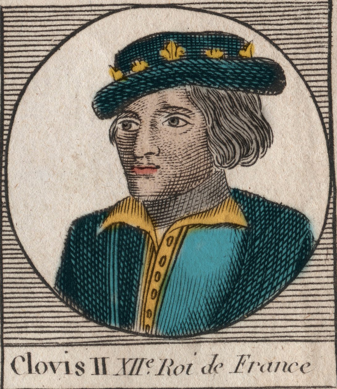 II. Klodvig, a frankok királyának portréja (633-657. vers) - II. Klovisz (634-657 körül), Neustria és Burgundia meroving frank királya (639-657) - metszet a „” Instruction sur l
