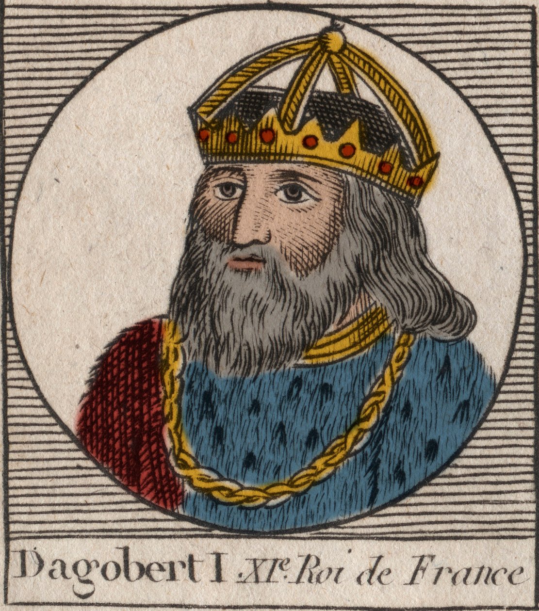 Dagobert, a frankok királyának portréja 628-tól 638-ig - Dagobert (605-39), a frankok királya - metszet az „Instruction sur l