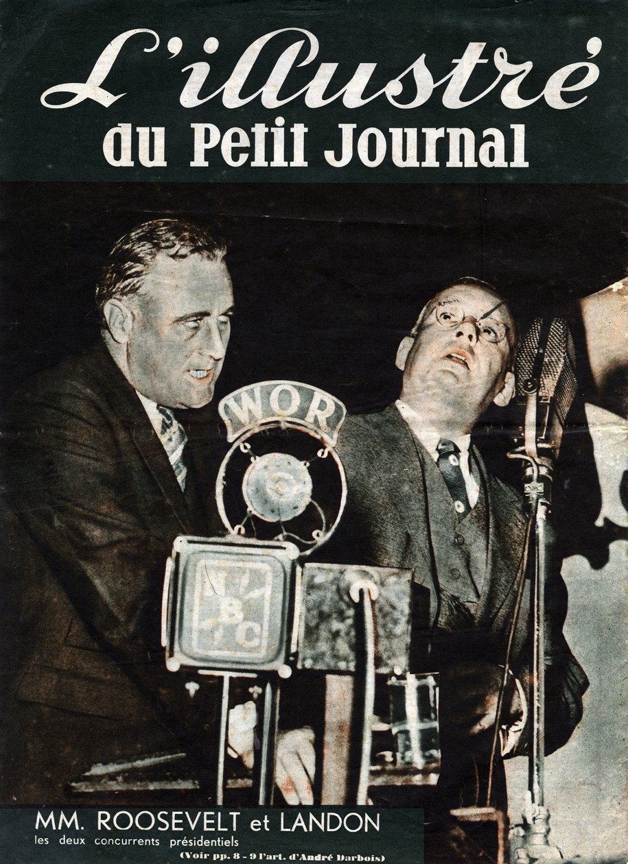 Franklin Delano Roosevelt (1882-1945) és Alfred Mossman „Alf”” Landon (1887-1987), az Egyesült Államok elnökválasztási két versenyzőjének portréja. A L
