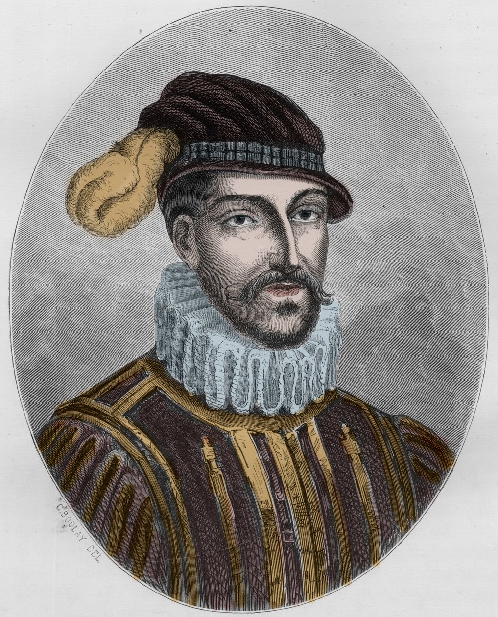Gabriel de Lorges, Montgommery grófjának (1530-1574) portréja – Metszet 1863-ból Dupray de La Maherie „” Le Livre Rouge – Histoire De L’echafaud en France” című művében. Magángyűjtemény. alkotó: Anonymous Anonymous