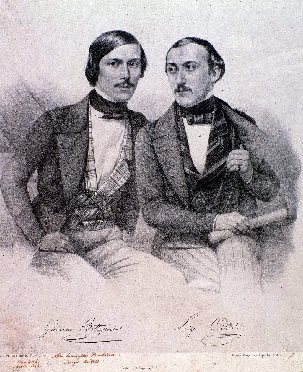 Giovanni Bottesini (bal oldalon) és Luigi Arditi (metszet) portréja alkotó: Anonymous Anonymous