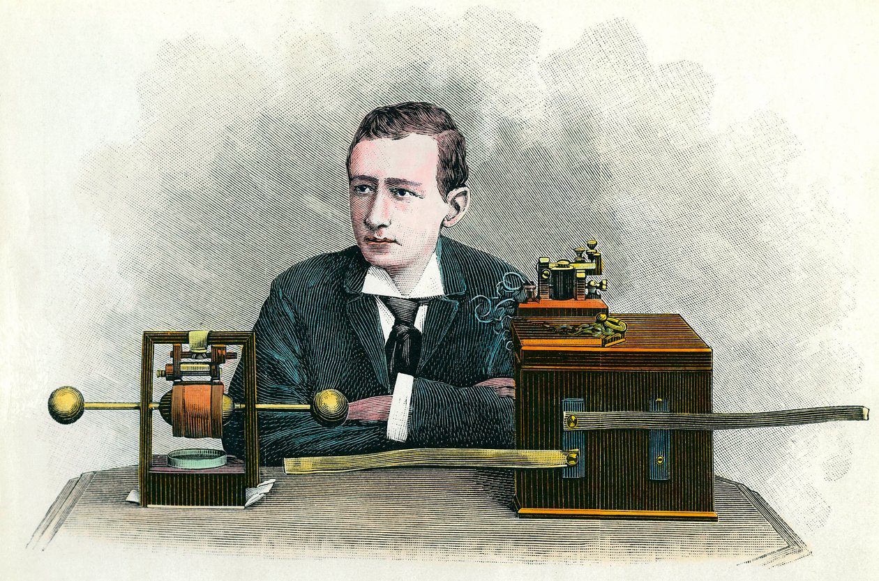Guglielmo Marconi (1874-1937) olasz fizikus, a távíró feltalálója portréja. Metszet 1900 körül Magángyűjtemény alkotó: Anonymous Anonymous