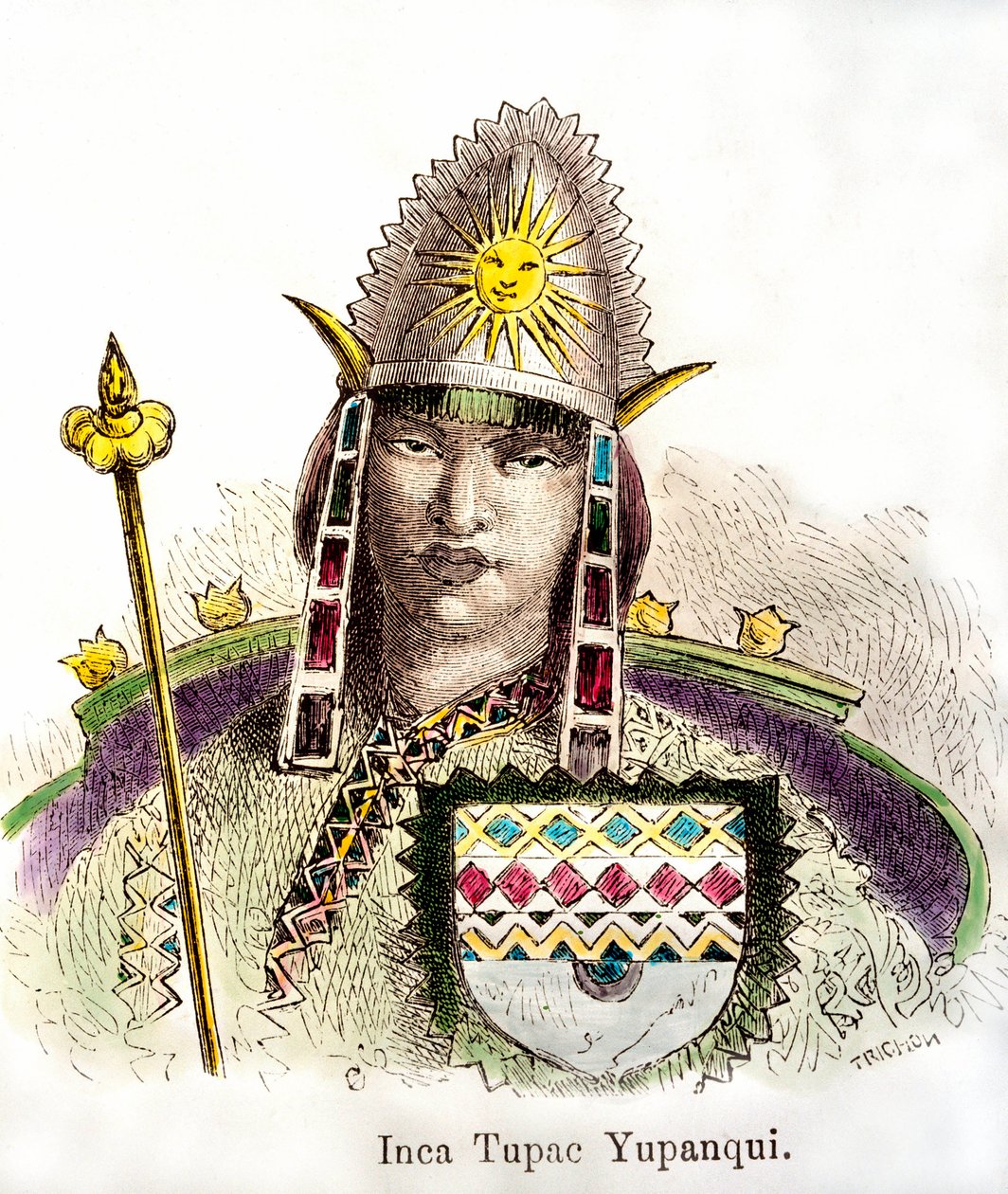 Tupac Yupanqui (regnáns 1471-1493) inka császár portréja. 19. századi metszet Magángyűjtemény alkotó: Anonymous Anonymous