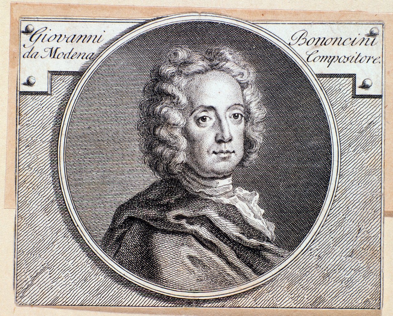 Giovanni Battista Bononcini olasz barokk zeneszerző és csellóművész portréja (metszet. XVIII. század) alkotó: Anonymous Anonymous