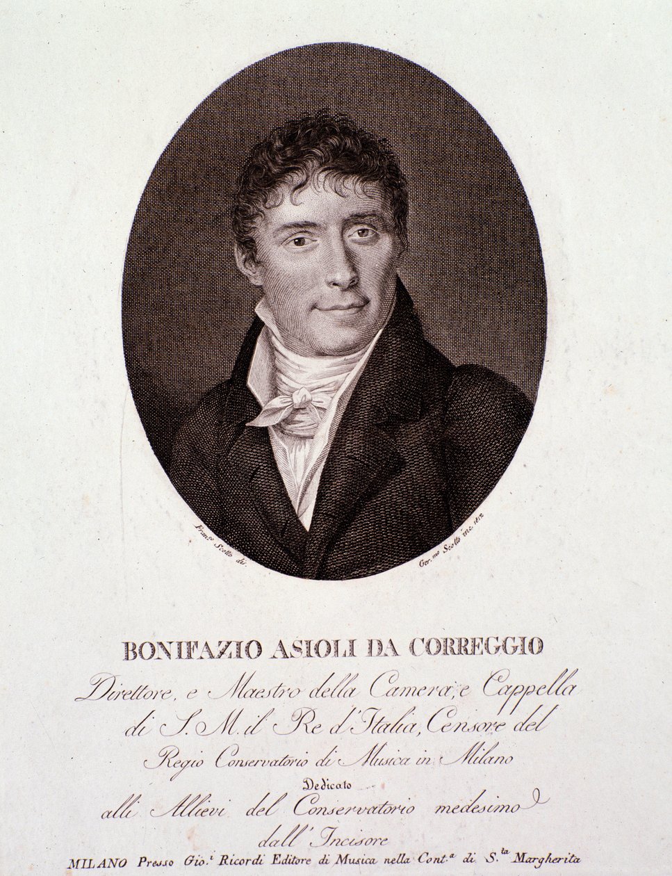 Bonifazio Asioli olasz zeneszerző portréja (1769-1832) Metszet. 19. század. Magángyűjtemény alkotó: Anonymous Anonymous
