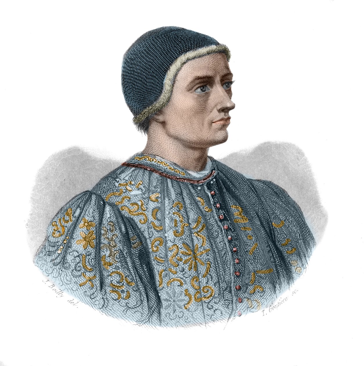 Jacques Coeur (1395-1456), VII. Károly király kincstárnoka és francia üzletember portréja a „Hasznos férfiak portréi és története: minden ország és minden körülmény férfiai és női, akik jogot szereztek a férfiak elismeréséhez” című könyvében megjelent egy alkotó: Anonymous Anonymous