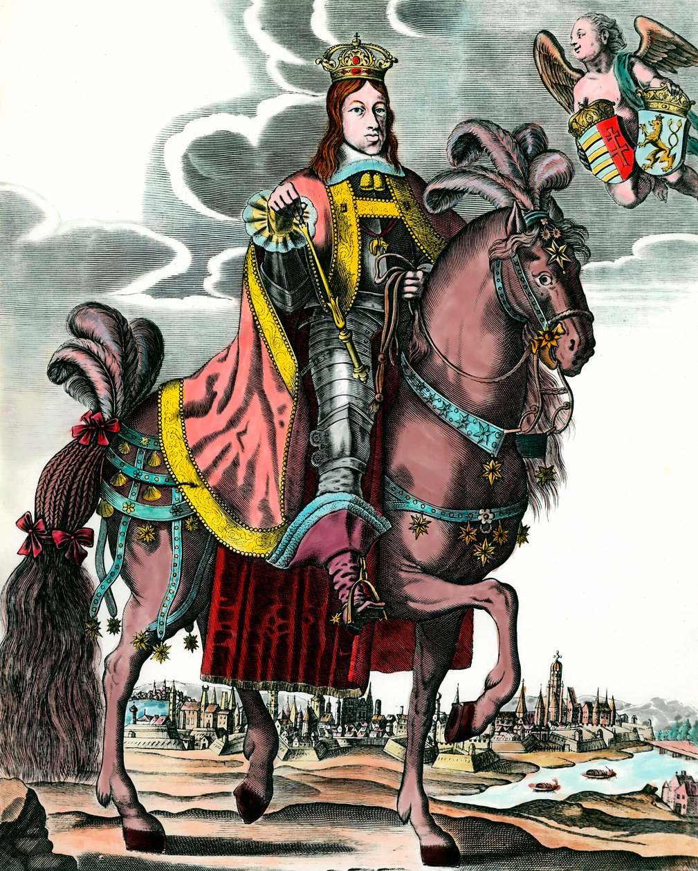 I. Lipót római római császár portréja - I. Lipót (1640 - 1705) magyar, cseh, dalmácia, horvát király és germán császár lovas portréja. 17. századi metszet. Magángyűjtemény. alkotó: Anonymous Anonymous