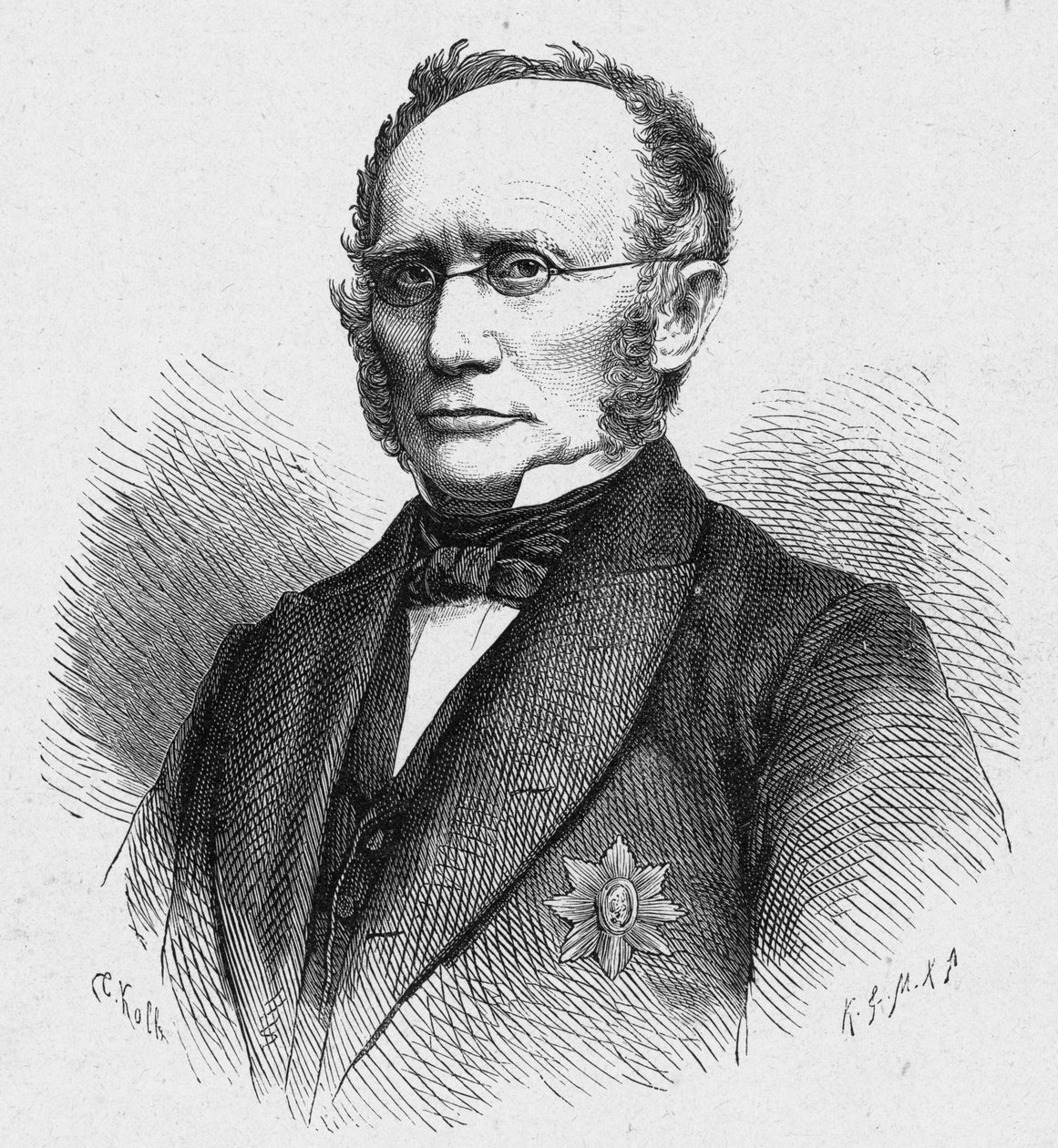 Ludwig Windthorst (1812-1891) német katolikus politikus portréja. Louis-Eugene (Louis Eugene) Louvet „Katholikus missziók a XIX. században” című metszetébe. magángyűjtemény. alkotó: Anonymous Anonymous