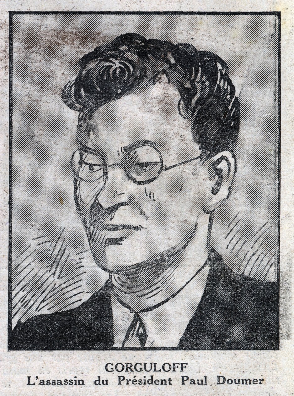 Paul Gorgulov vagy Gorguloff (1895-1932), Paul Doumer francia elnök (1857-1932) bérgyilkosának portréja. Metszet a "L