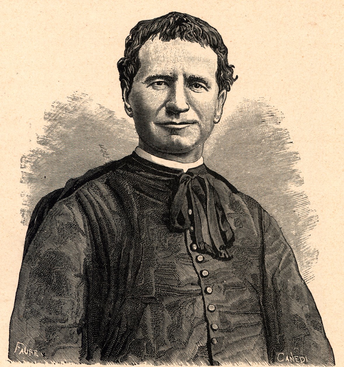 Bosco Szent János vagy Don Bosco (Giovanni Melchior Bosco) portréja (1815-1888) 19. század (metszet) alkotó: Anonymous Anonymous