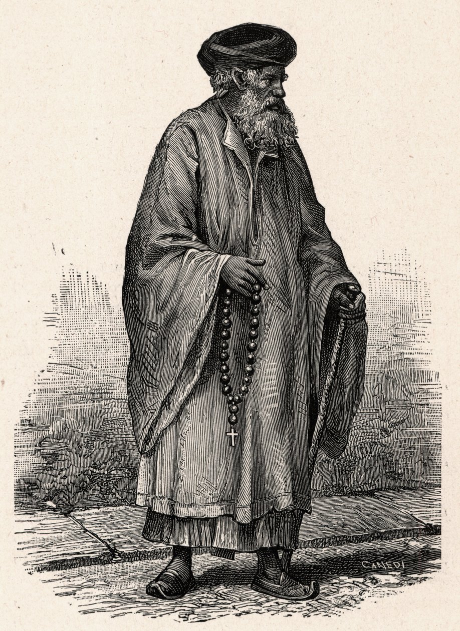 Egy katolikus kopt portréja az egyiptomi Zifte-ből. Louis-Eugene (Louis Eugene) Louvet „Katholikus missziók a XIX. században” című metszetébe. magángyűjtemény. alkotó: Anonymous Anonymous
