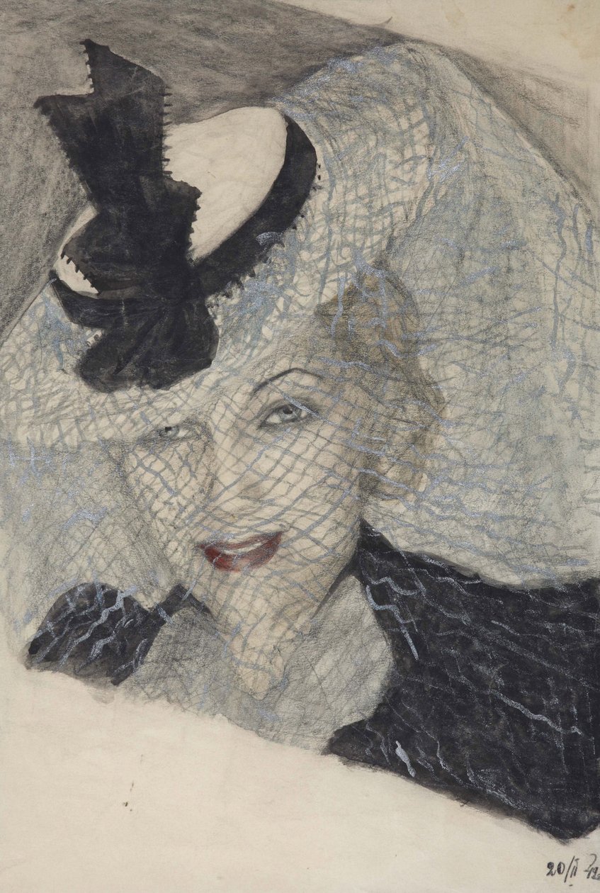 Lyubov Orlova színésznő portréja - Lioubov Petrovna Orlova (1902-1975) - Anonymous. Akvarell, gouache, fehér színű, tinta papírra alkotó: Anonymous Anonymous
