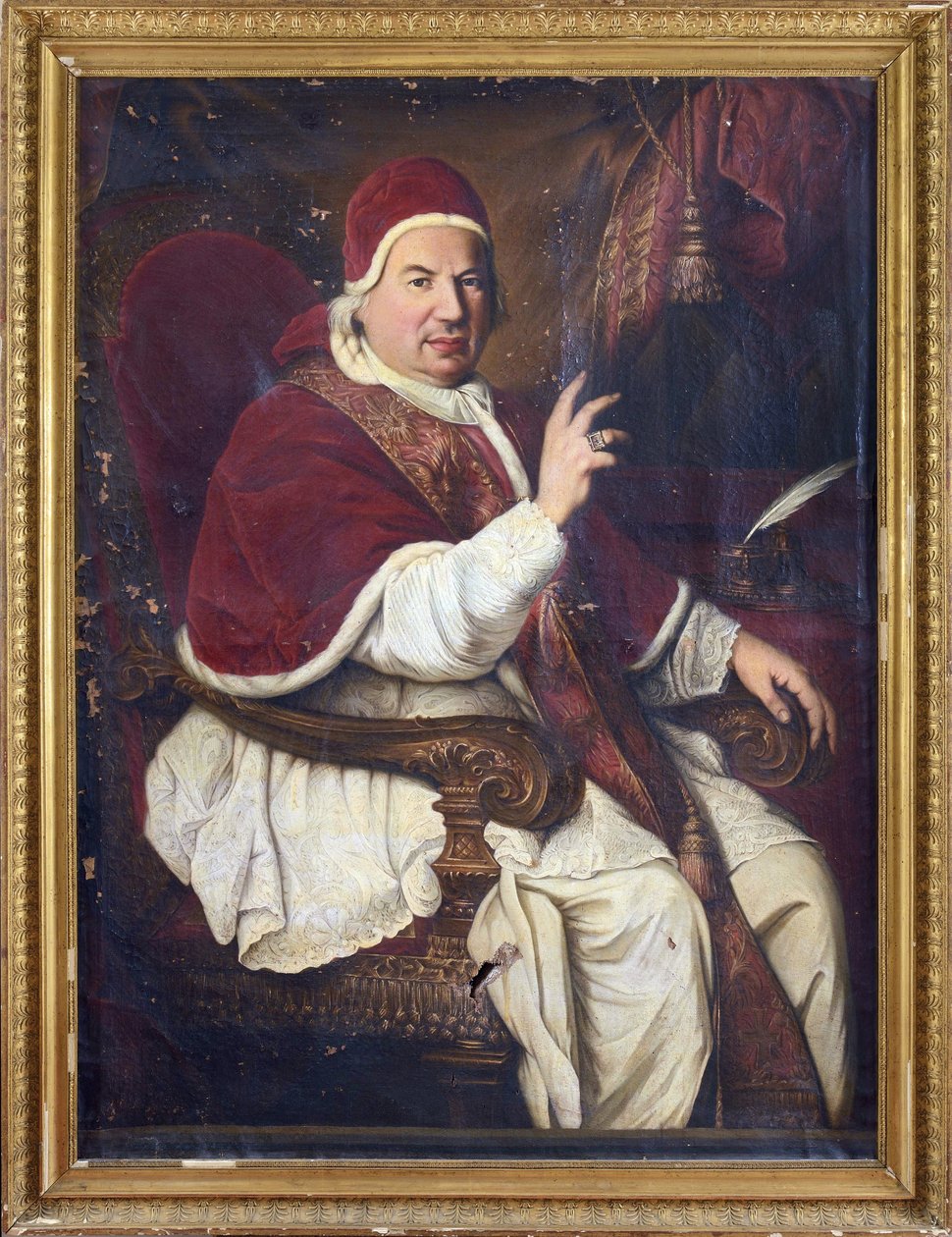XIV. Benedek pápa (1675-1758), névtelen portréja. Olaj, vászon, XVIII. század második fele. Mérete: 128x94 cm. Magángyűjtemény alkotó: Anonymous Anonymous