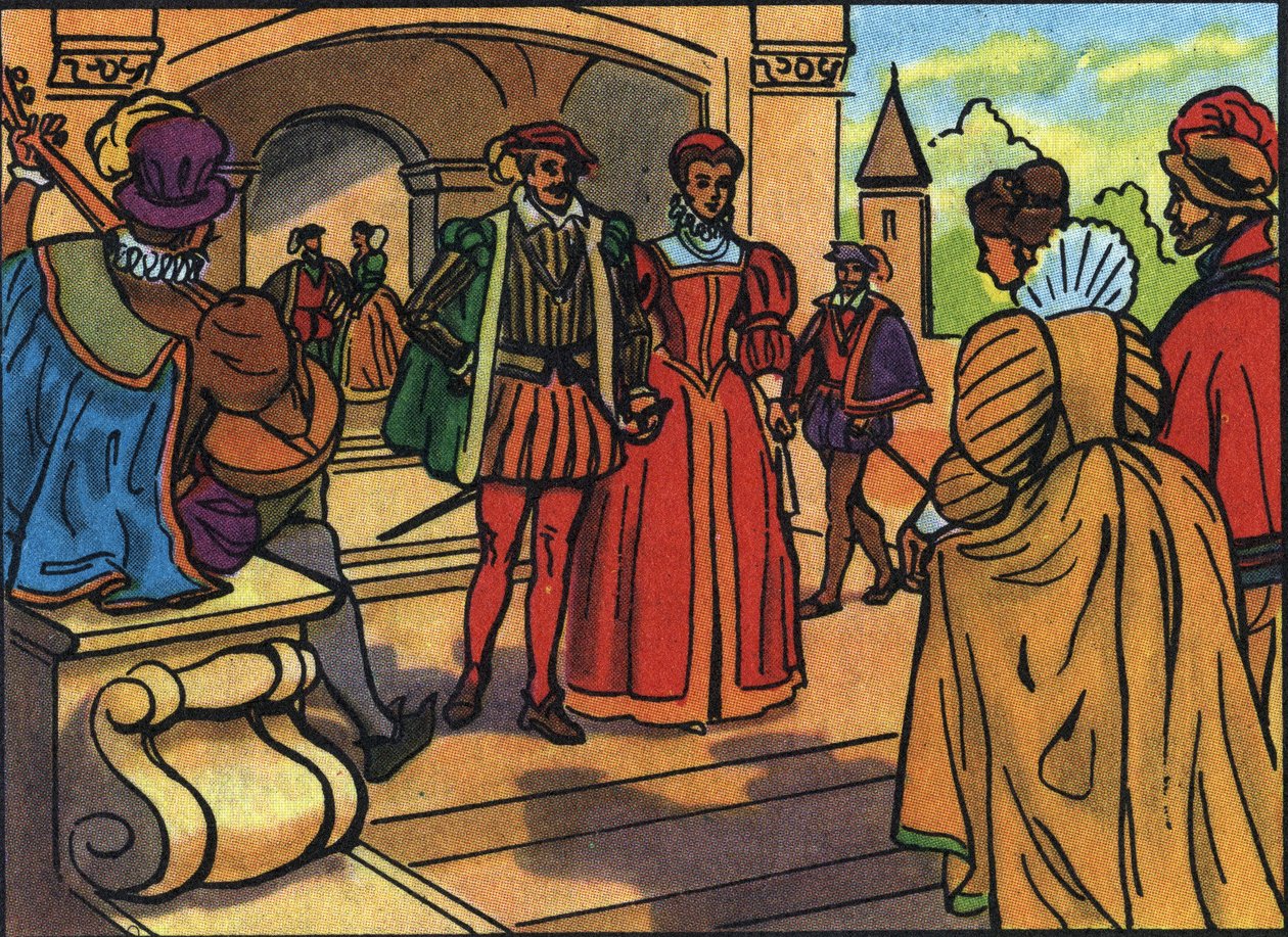 Henrik (1519-1559) és Medici Katalin (Caterina de Medici) (1519-1589), francia király és királynő portréi. Névtelen illusztráció a „Franciaország uralkodóinak és államfőinek gyűjteményében”. 20. század. Magángyűjtemény. alkotó: Anonymous Anonymous