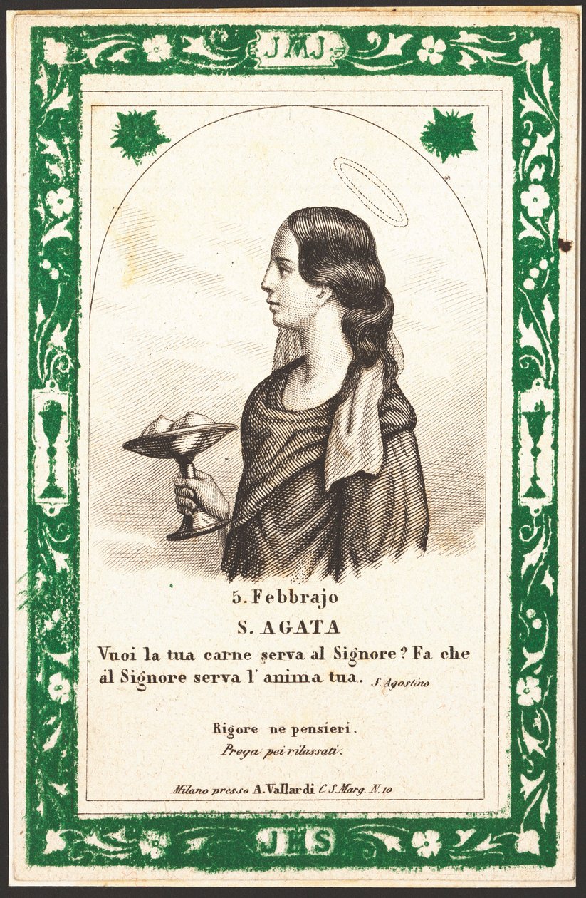 Szent Agatha Jámbor képének ábrázolása. Képeslap. 20. század eleje. Magángyűjtemény alkotó: Anonymous Anonymous