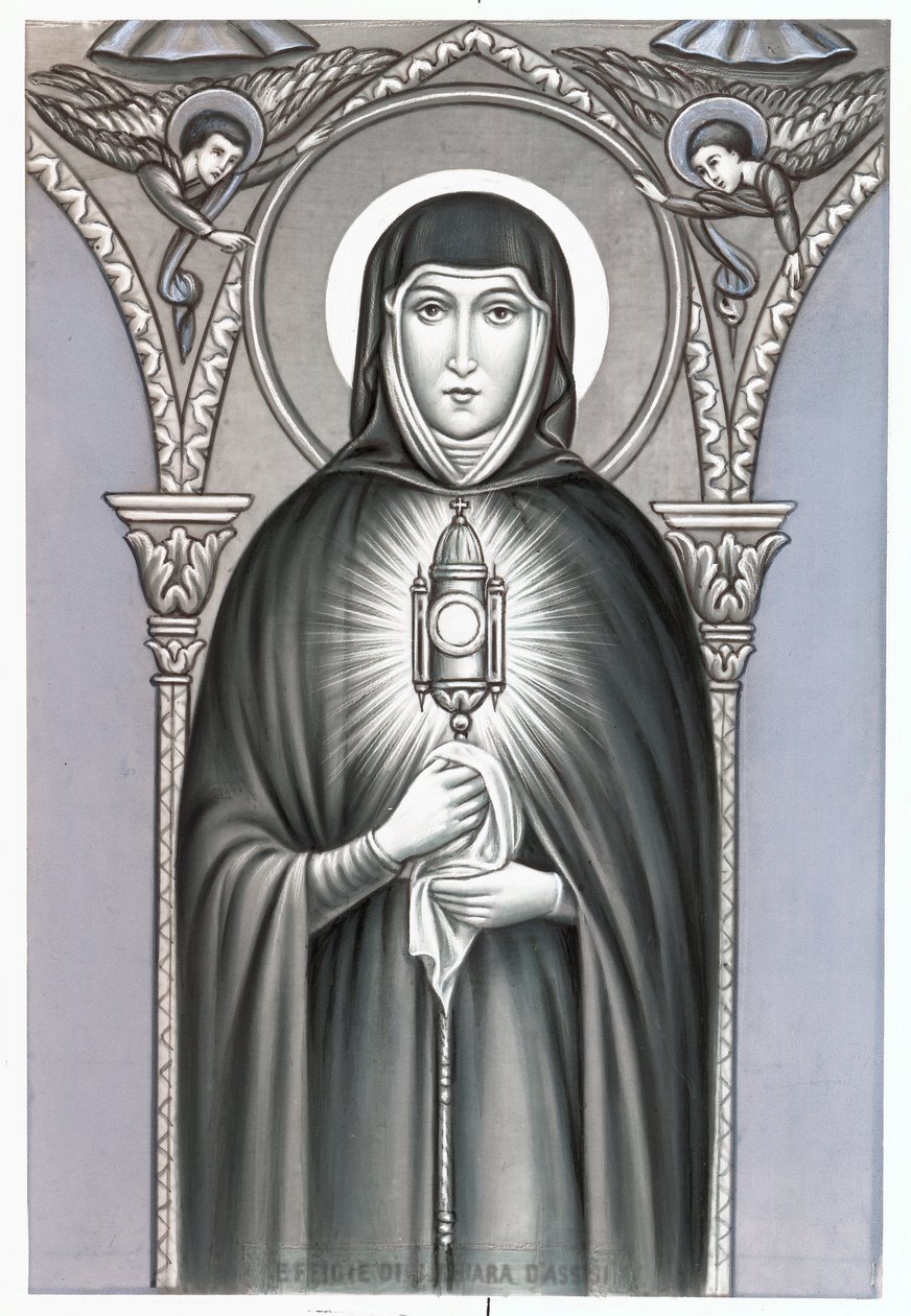 Assisi Szent Claire (Chiara) (kb. 1192-1253), a Clares Pious képmás vallási rendjének alapítója ábrázolása. A 20. századi magángyűjtemény debütálása alkotó: Anonymous Anonymous