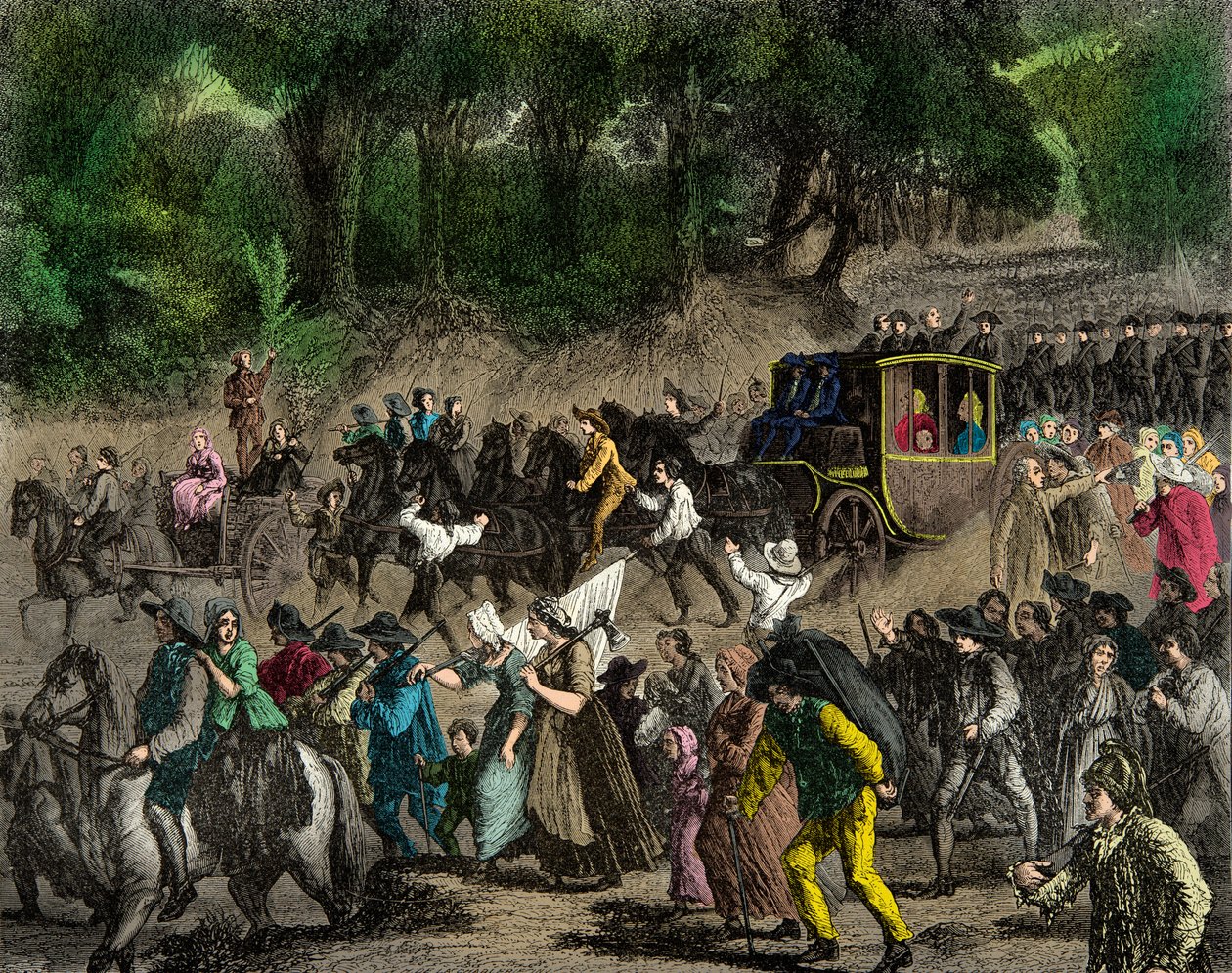 A királyi család visszatérése Párizsba 1791-es varennes-i repülése után, Metszet, Magángyűjtemény alkotó: Anonymous Anonymous