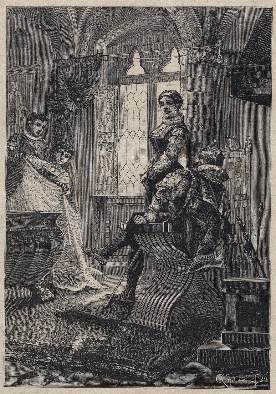 Rodrigo Borgia (Borja) gyermekeivel körülvéve ((John vagy Juan vagy Cesar, Lucrece) a Vannozza Cattanei házban - Rodrigo Borgia körülveszi gyermekeivel Vannozza Cattanei (1442-1518) szeretőjénél - metszet „Lucrezia Borgia”-ból” Oscar Pio - alkotó: Anonymous Anonymous