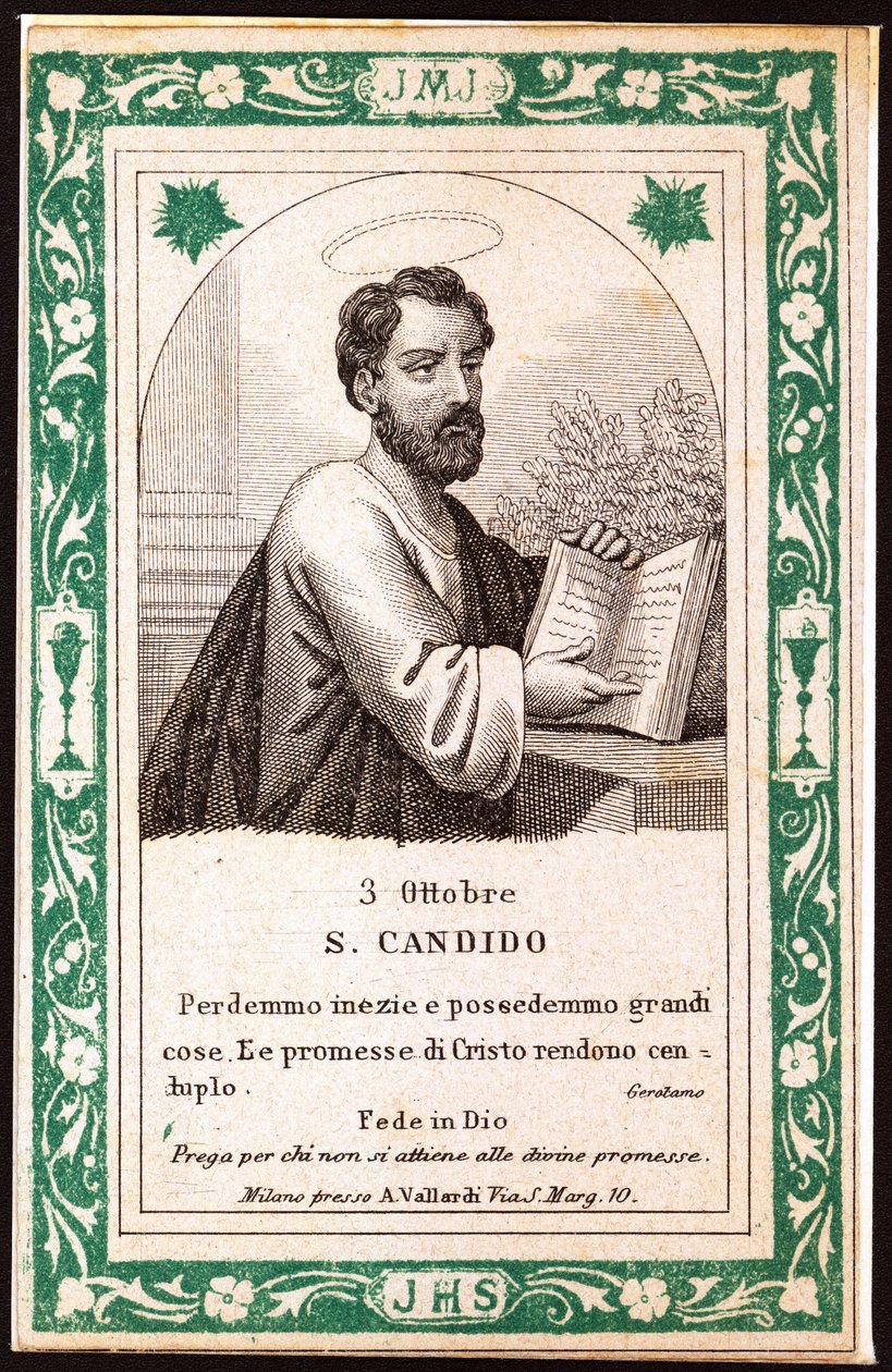 Szent Candide Jámbor kép. Képeslap. század eleje. Magángyűjtemény alkotó: Anonymous Anonymous