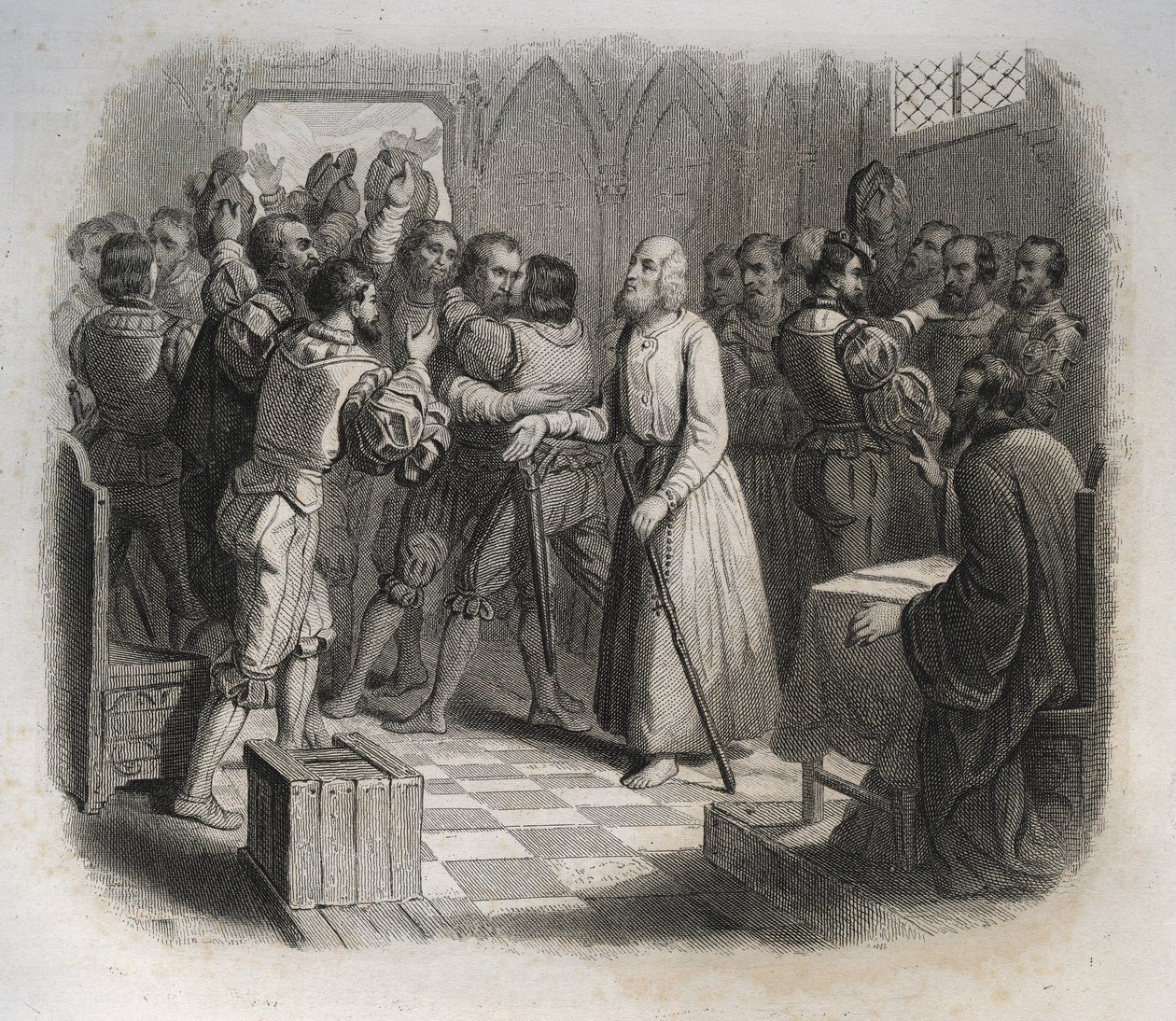 Flue-i Szent Miklós (Nicholas) vagy Klaus testvér (1417-1487), egy svájci remete, aki kibékíti a polgárháborút kirobbantó svájci konföderációit. Metszet 1846-ból „A szentek élete” c. Magángyűjtemény. alkotó: Anonymous Anonymous