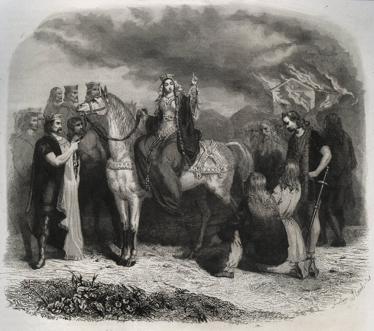 Saint Radegonde (Radegonde de Poitiers, 519-587) felgyújtott egy paiai templomot, és a gallokat keresztény vallásra térítette. Metszet 1846-ból „A szentek élete” c. Magángyűjtemény. alkotó: Anonymous Anonymous