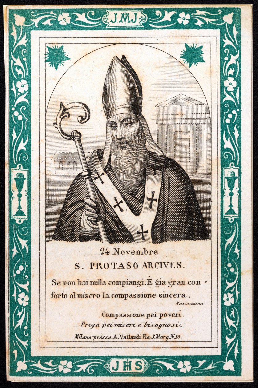 Szent protais, Milánói eveque Jámbor kép. Képeslap. 20. század eleje. Magángyűjtemény alkotó: Anonymous Anonymous