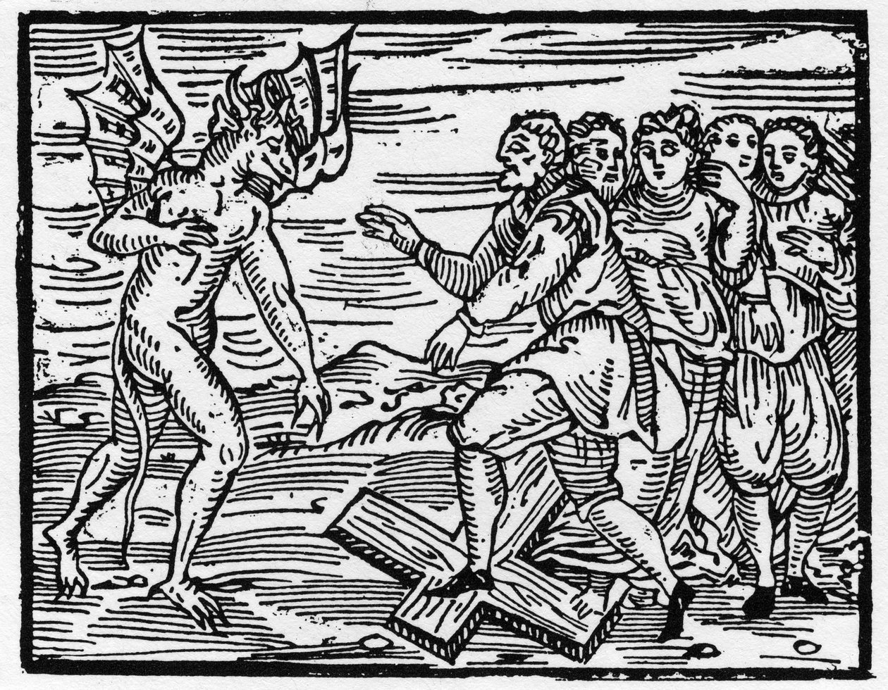 A Sátán a kereszten járásra kényszeríti leendő tanítványait – „Compendium Maleficarum”, a boszorkányokkal, gonoszságukkal és fajtalankodásaikkal foglalkozik Francesco Maria Guazzo vagy Guaccio vagy Guaccius (15? -16??) 1608 Magángyűjtemény alkotó: Anonymous Anonymous