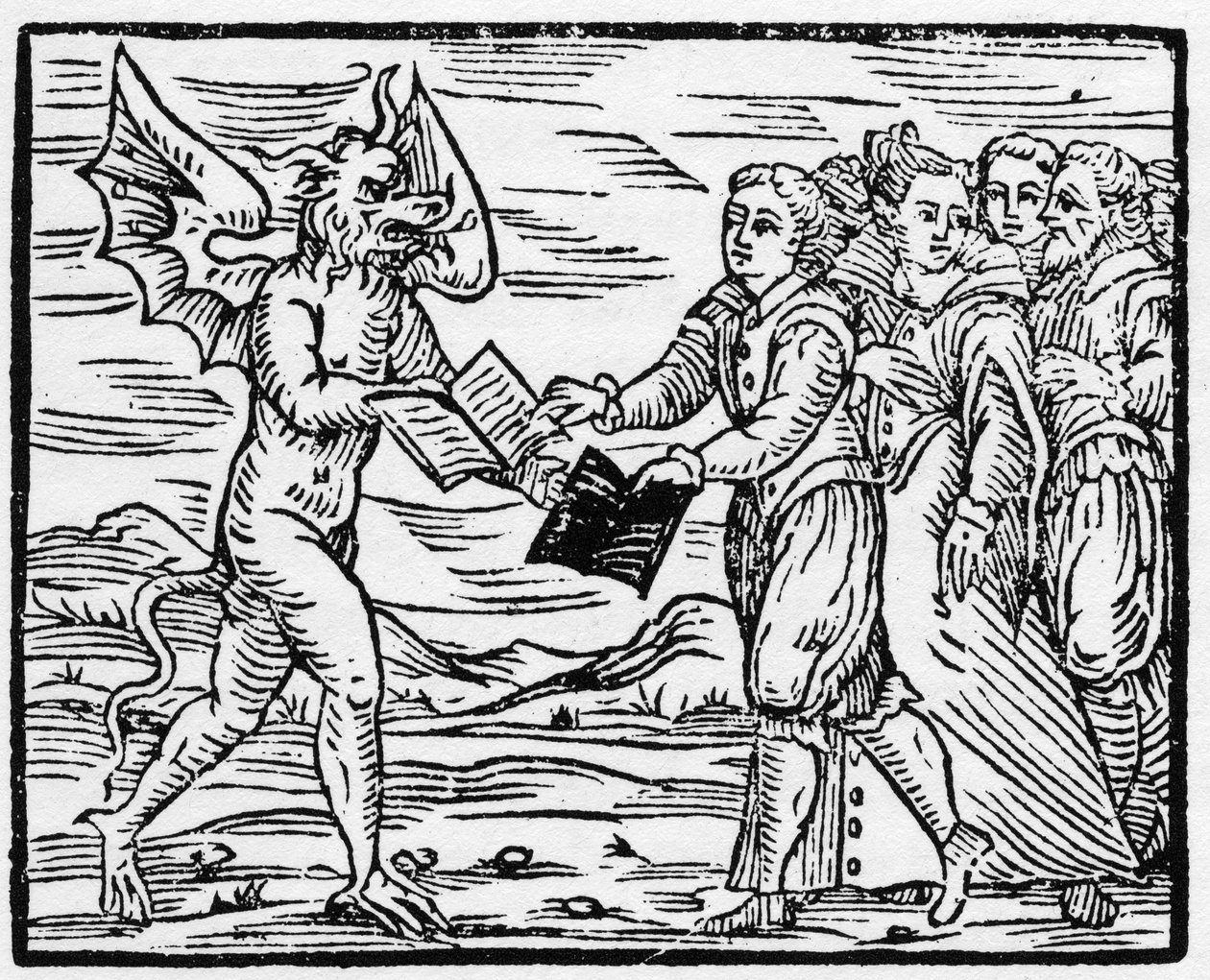 A Sátán egy fekete könyvet ajándékoz a követőinek az evangéliumok könyvéért cserébe - „Compendium Maleficarum”, a boszorkányokkal, szerencsétlenségükkel és válogatásukkal foglalkozik Francesco Maria Guazzo vagy Guaccio vagy Guaccius (15? -16??) 1608 Magáng alkotó: Anonymous Anonymous