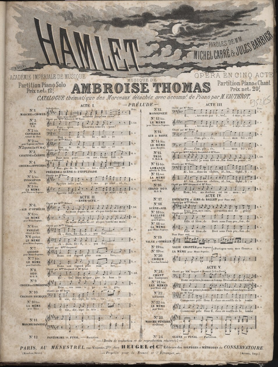 Ambroise Thomas „” HAMLET” című operájának zenéje öt felvonásban Jules Barbier és Michel Carre Collection librettója alapján. alkotó: Anonymous Anonymous