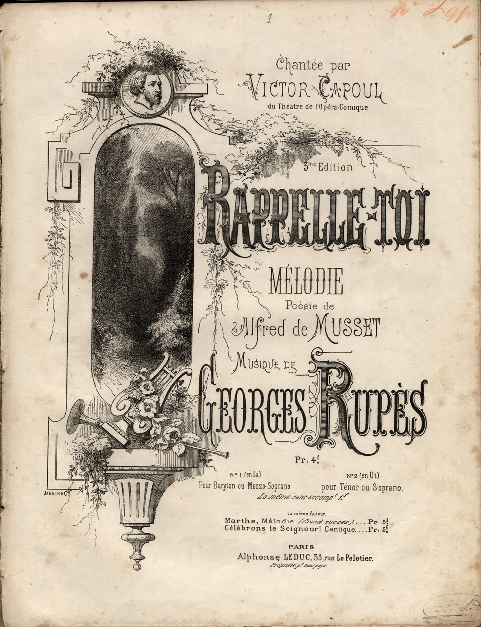 Georges Rupes „” Remember-se”” dallam kottája Aldre de Musset költészete után. Magángyűjtemény. alkotó: Anonymous Anonymous