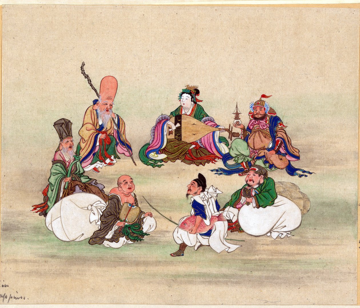Sept Divinites du Bonheur - Seven Lucky Gods par Anonymous, 1878 körül - Akvarell és tinta, papír, 25x17,8 - Magángyűjtemény alkotó: Anonymous Anonymous