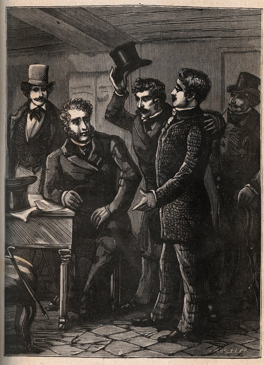 Charles Goubin (1798-1822) őrmestert letartóztatja Eugene-Francois (Eugene Francois) Vidocq – Jules Beaujoint „A négy őrmester La Rochelle grand rect historique et dramatique” című metszetébe – 1900 körül. alkotó: Anonymous Anonymous